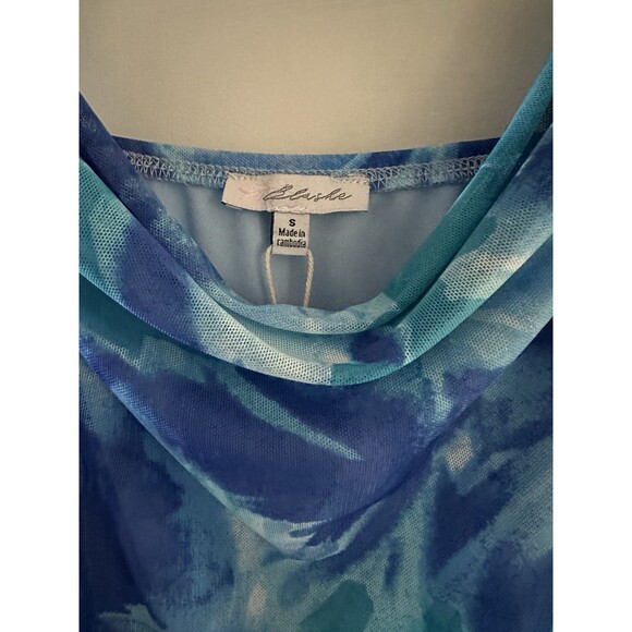 Women’s Blue Green Abstract Floral Cowl Neck Strappy Back Ruched Maxi Dress Sz S - Picture 5 of 8